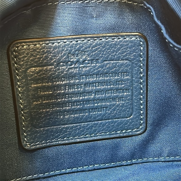 Coach Carrier Blue Pebbled Leather Mini Shoulder Bag With Luxe Gold Chain Strap - Picture 12 of 12